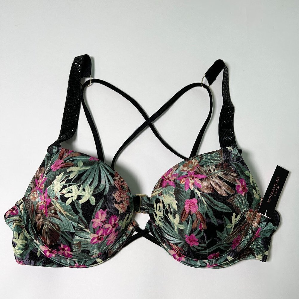 Victoria Secret 38C Bombshell Push Up Bikini Top Adds 2 Cups Shine Strap Palm